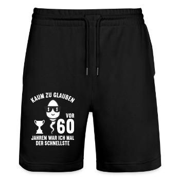 60 Jahre vor 60 Jahren schnellste 60. Geburtstag - Stanley/Stella Unisex Bio Joggingshorts Trainer  - Schwarz - Vorne - Nik (191cm) & Marisol (170cm)