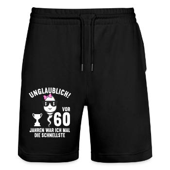 60 Jahre vor 60 Jahren schnellste 60. Geburtstag - Stanley/Stella Unisex Bio Joggingshorts Trainer  - Schwarz - Vorne - Nik (191cm) & Marisol (170cm)