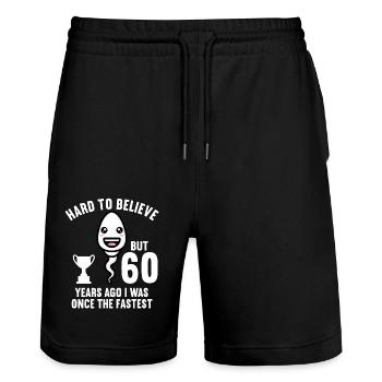 60 Jahre vor 60 Jahren schnellste 60. Geburtstag - Stanley/Stella Unisex Bio Joggingshorts Trainer  - Schwarz - Vorne - Nik (191cm) & Marisol (170cm)