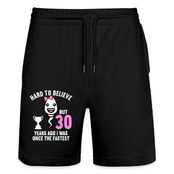 30 Jahre vor 30 Jahren schnellste 30. Geburtstag - Stanley/Stella Unisex Bio Joggingshorts Trainer  - Schwarz - Vorne - Nik (191cm) & Marisol (170cm)