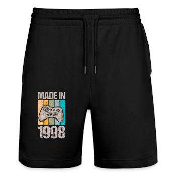 Birthday 1998 98 Gaming Retro Vintage Gift - Stanley/Stella Trainer Unisex Organic Jogging Shorts - black - Front - Nik (191cm) & Marisol (170cm)