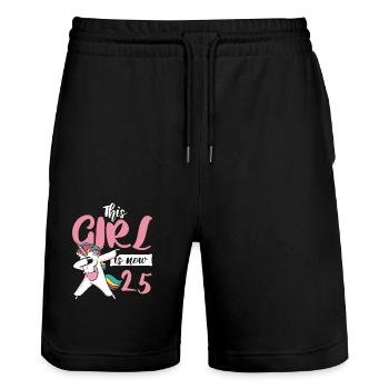 25th birthday years old year old unicorn gift - Stanley/Stella Trainer Unisex Organic Jogging Shorts - black - Front - Nik (191cm) & Marisol (170cm)