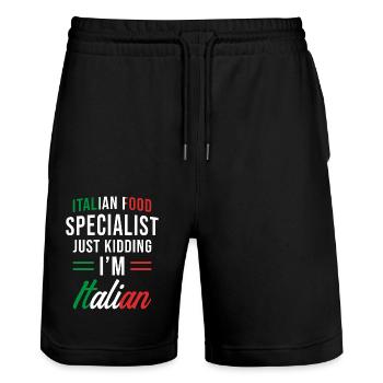 Italian Gift Italian Cuisine - Stanley/Stella Trainer Unisex Organic Jogging Shorts - black - Front - Nik (191cm) & Marisol (170cm)