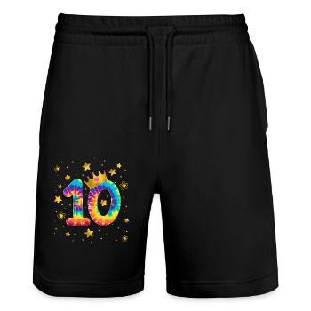 Teinture d’anniversaire colorée 10 ans filles 10. - Short de jogging bio TRAINER Stanley/Stella unisexe - noir - Devant - Nik (191cm) & Marisol (170cm)