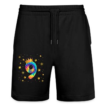 Teinture d’anniversaire colorée 9 ans filles 9. - Short de jogging bio TRAINER Stanley/Stella unisexe - noir - Devant - Nik (191cm) & Marisol (170cm)