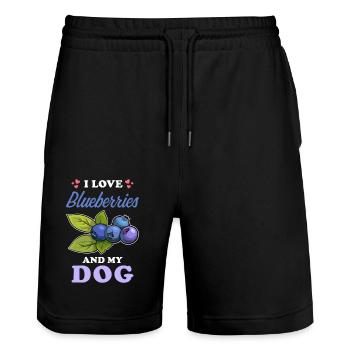 Blaubeeren und Hunde Spruch - Stanley/Stella Unisex Bio Joggingshorts Trainer  - Schwarz - Vorne - Nik (191cm) & Marisol (170cm)