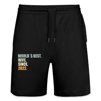 Meilleure épouse depuis 2022 1er anniversaire de mariage - Short de jogging bio TRAINER Stanley/Stella unisexe - noir - Devant - Nik (191cm) & Marisol (170cm)