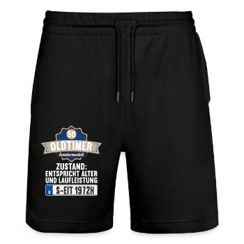 50 Jahre Jahrgang 1972 Oldtimer 50. Geburtstag - Stanley/Stella Unisex Bio Joggingshorts Trainer  - Schwarz - Vorne - Nik (191cm) & Marisol (170cm)