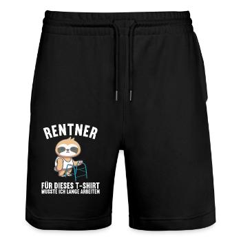 Faultier Ruhestand Rentnerin Rentner Rente 2022 - Stanley/Stella Unisex Bio Joggingshorts Trainer  - Schwarz - Vorne - Nik (191cm) & Marisol (170cm)