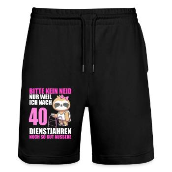 40 Jahre im Dienst 40 Jähriges Dienstjubiläum - Stanley/Stella Unisex Bio Joggingshorts Trainer  - Schwarz - Vorne - Nik (191cm) & Marisol (170cm)