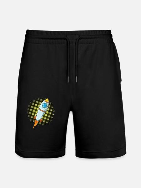Moon Rocket Spaceship Comic Missile - Stanley/Stella Trainer Unisex Organic Jogging Shorts - black