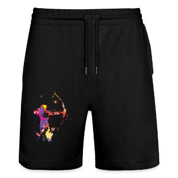 Archery - Stanley/Stella Trainer Unisex Organic Jogging Shorts - black - Front - Nik (191cm) & Marisol (170cm)