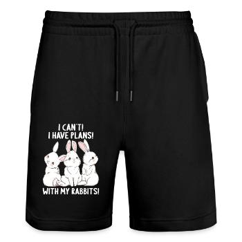Rabbit i cant i have plans with my rabbits - Stanley/Stella Trainer Unisex Organic Jogging Shorts - black - Front - Nik (191cm) & Marisol (170cm)