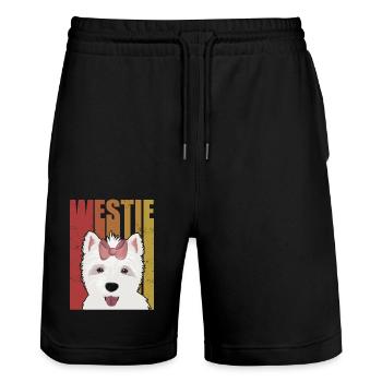 Westie West Highland Terrier Dog Gift - Stanley/Stella Trainer Unisex Organic Jogging Shorts - black - Front - Nik (191cm) & Marisol (170cm)