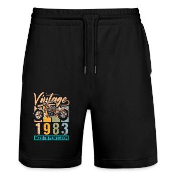 Birthday 1983 83 Vintage Biker Vintage Gift - Stanley/Stella Trainer Unisex Organic Jogging Shorts - black - Front - Nik (191cm) & Marisol (170cm)