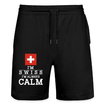 Im Swiss Im always calm - Stanley/Stella Unisex Bio Joggingshorts Trainer  - Schwarz - Vorne - Nik (191cm) & Marisol (170cm)