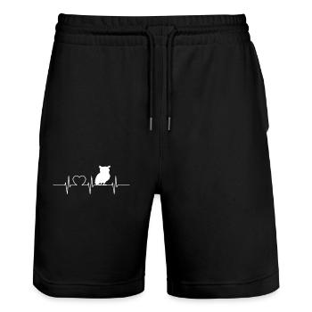 Owl Owl Owl Heartbeat Night Owl Owl - Stanley/Stella Trainer Unisex Organic Jogging Shorts - black - Front - Nik (191cm) & Marisol (170cm)