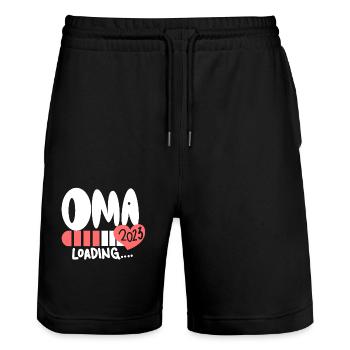 Oma 2023 - Werdende Oma 2023 - Stanley/Stella Unisex Bio Joggingshorts Trainer  - Schwarz - Vorne - Nik (191cm) & Marisol (170cm)
