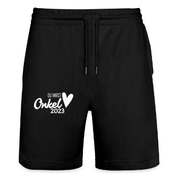 Onkel 2023 - Onkel werden - Stanley/Stella Unisex Bio Joggingshorts Trainer  - Schwarz - Vorne - Nik (191cm) & Marisol (170cm)