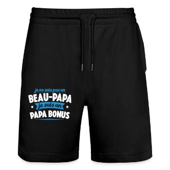 Je Ne Suis Pas Un Beau-papa Je Suis Un Papa Bonus - Short de jogging bio TRAINER Stanley/Stella unisexe - noir - Devant - Nik (191cm) & Marisol (170cm)