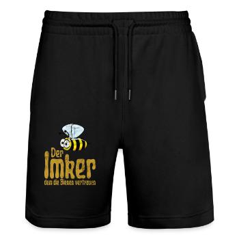 Der Imker dem die Bienen vertrauen - Stanley/Stella Unisex Bio Joggingshorts Trainer  - Schwarz - Vorne - Nik (191cm) & Marisol (170cm)