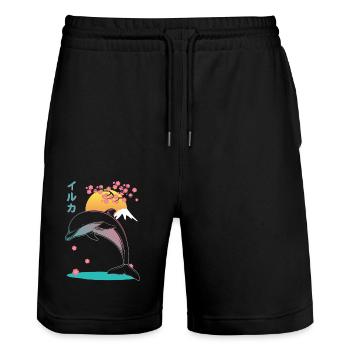 Dolphin Japan Aesthetic - Stanley/Stella Trainer Unisex Organic Jogging Shorts - black - Front - Nik (191cm) & Marisol (170cm)