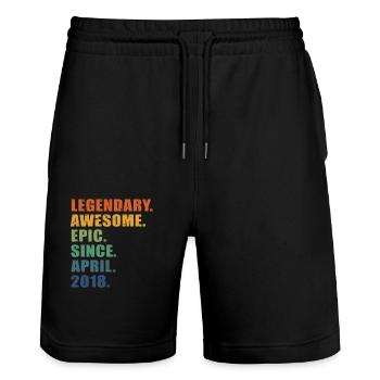 5. Geburtstag, April 2018, 5-jähriges Jubiläum - Stanley/Stella Unisex Bio Joggingshorts Trainer  - Schwarz - Vorne - Nik (191cm) & Marisol (170cm)