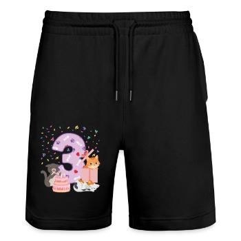 3rd Birthday Girl Cats Outfit 3 Year Old - Stanley/Stella Trainer Unisex Organic Jogging Shorts - black - Front - Nik (191cm) & Marisol (170cm)