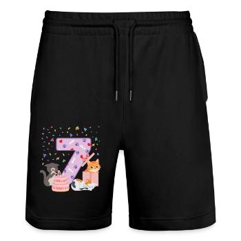 7th Birthday Girl Cats Outfit 7 Year Old - Stanley/Stella Trainer Unisex Organic Jogging Shorts - black - Front - Nik (191cm) & Marisol (170cm)