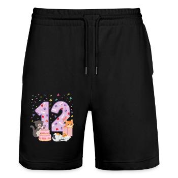 12ème anniversaire Girl Cats Outfit 12 ans - Short de jogging bio TRAINER Stanley/Stella unisexe - noir - Devant - Nik (191cm) & Marisol (170cm)