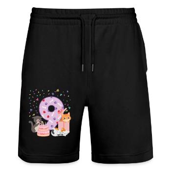 9th Birthday Girl Cats Outfit 9 Year Old - Stanley/Stella Trainer Unisex Organic Jogging Shorts - black - Front - Nik (191cm) & Marisol (170cm)