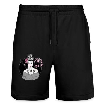 Moderne Geisha Japan - Stanley/Stella Unisex Bio Joggingshorts Trainer  - Schwarz - Vorne - Nik (191cm) & Marisol (170cm)