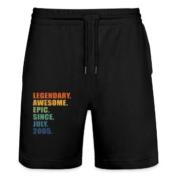 18. Geburtstag, Juli 2005, 18-jähriges Jubiläum - Stanley/Stella Unisex Bio Joggingshorts Trainer  - Schwarz - Vorne - Nik (191cm) & Marisol (170cm)