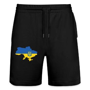 Ukraine - Short de jogging bio TRAINER Stanley/Stella unisexe - noir - Devant - Nik (191cm) & Marisol (170cm)