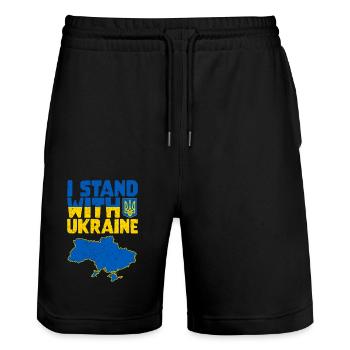 Ukraine Support - I Stand With Ukraine - Stanley/Stella Trainer Unisex Organic Jogging Shorts - black - Front - Nik (191cm) & Marisol (170cm)
