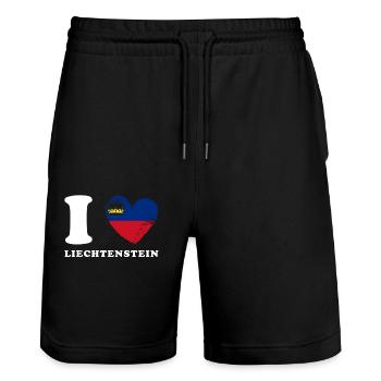 I love Liechtenstein - Stanley/Stella Unisex Bio Joggingshorts Trainer  - Schwarz - Vorne - Nik (191cm) & Marisol (170cm)