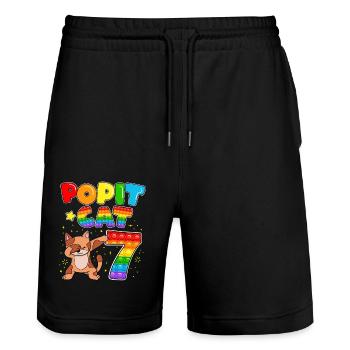 Pop it Cat Happy 7th Cat Birthday Seven - Stanley/Stella Trainer Unisex Organic Jogging Shorts - black - Front - Nik (191cm) & Marisol (170cm)