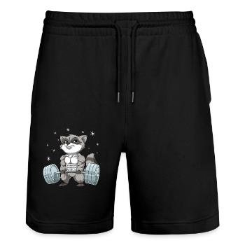 Waschbär Gewichtheben Fitness-Studio - Stanley/Stella Unisex Bio Joggingshorts Trainer  - Schwarz - Vorne - Nik (191cm) & Marisol (170cm)