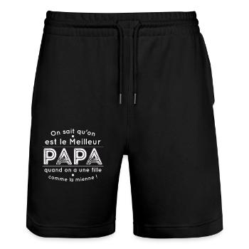 Meilleur Papa Quand On A Une Fille Comme La Mienne - Short de jogging bio TRAINER Stanley/Stella unisexe - noir - Devant - Nik (191cm) & Marisol (170cm)