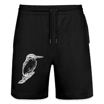 Vintage Eleganter Eisvogel - Vogel Natur Motiv - Stanley/Stella Unisex Bio Joggingshorts Trainer  - Schwarz - Vorne - Nik (191cm) & Marisol (170cm)