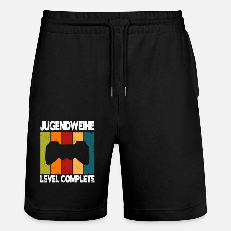 Jugendweihe Level Complete - Stanley/Stella Unisex Bio Joggingshorts Trainer  - Schwarz
