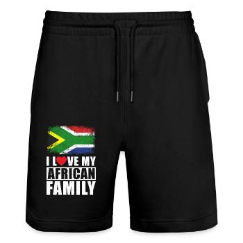 Famille Afrique du Sud - Short de jogging bio TRAINER Stanley/Stella unisexe - noir - Devant - Nik (191cm) & Marisol (170cm)