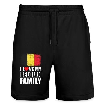 Belgien Familie - Stanley/Stella Unisex Bio Joggingshorts Trainer  - Schwarz - Vorne - Nik (191cm) & Marisol (170cm)