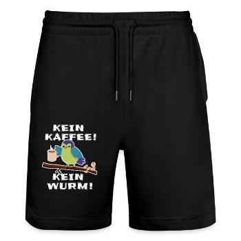 Müder Vogel mit Kaffee - Stanley/Stella Unisex Bio Joggingshorts Trainer  - Schwarz - Vorne - Nik (191cm) & Marisol (170cm)
