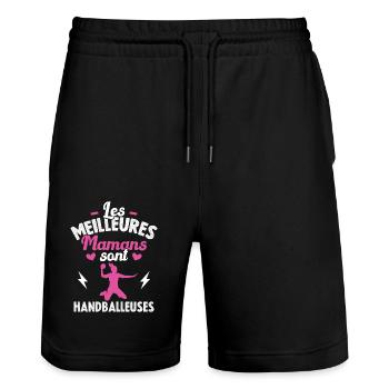 Les Meilleures Mamans Sont Handballeuses - Short de jogging bio TRAINER Stanley/Stella unisexe - noir - Devant - Nik (191cm) & Marisol (170cm)