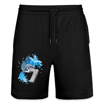 7th Birthday Sharks Thematic Party Seven Years - Stanley/Stella Trainer Unisex Organic Jogging Shorts - black - Front - Nik (191cm) & Marisol (170cm)