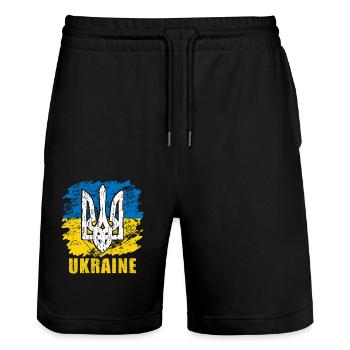 Ukraine - Stanley/Stella Unisex Bio Joggingshorts Trainer  - Schwarz - Vorne - Nik (191cm) & Marisol (170cm)