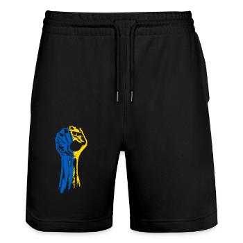 Ukraine Fist in Ukraine Colors - Stanley/Stella Trainer Unisex Organic Jogging Shorts - black - Front - Nik (191cm) & Marisol (170cm)