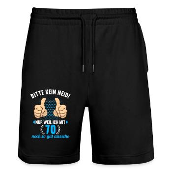 Bitte Kein Neid 70 Jahre alt 70.Geburtstag - Stanley/Stella Unisex Bio Joggingshorts Trainer  - Schwarz - Vorne - Nik (191cm) & Marisol (170cm)
