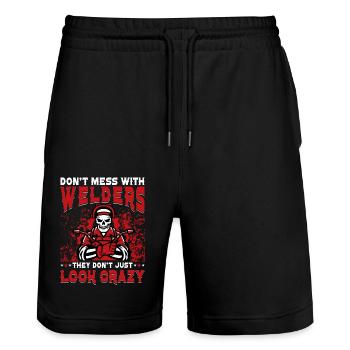 Don't mess with Welders they don't just look crazy - Stanley/Stella Unisex Bio Joggingshorts Trainer  - Schwarz - Vorne - Nik (191cm) & Marisol (170cm)
